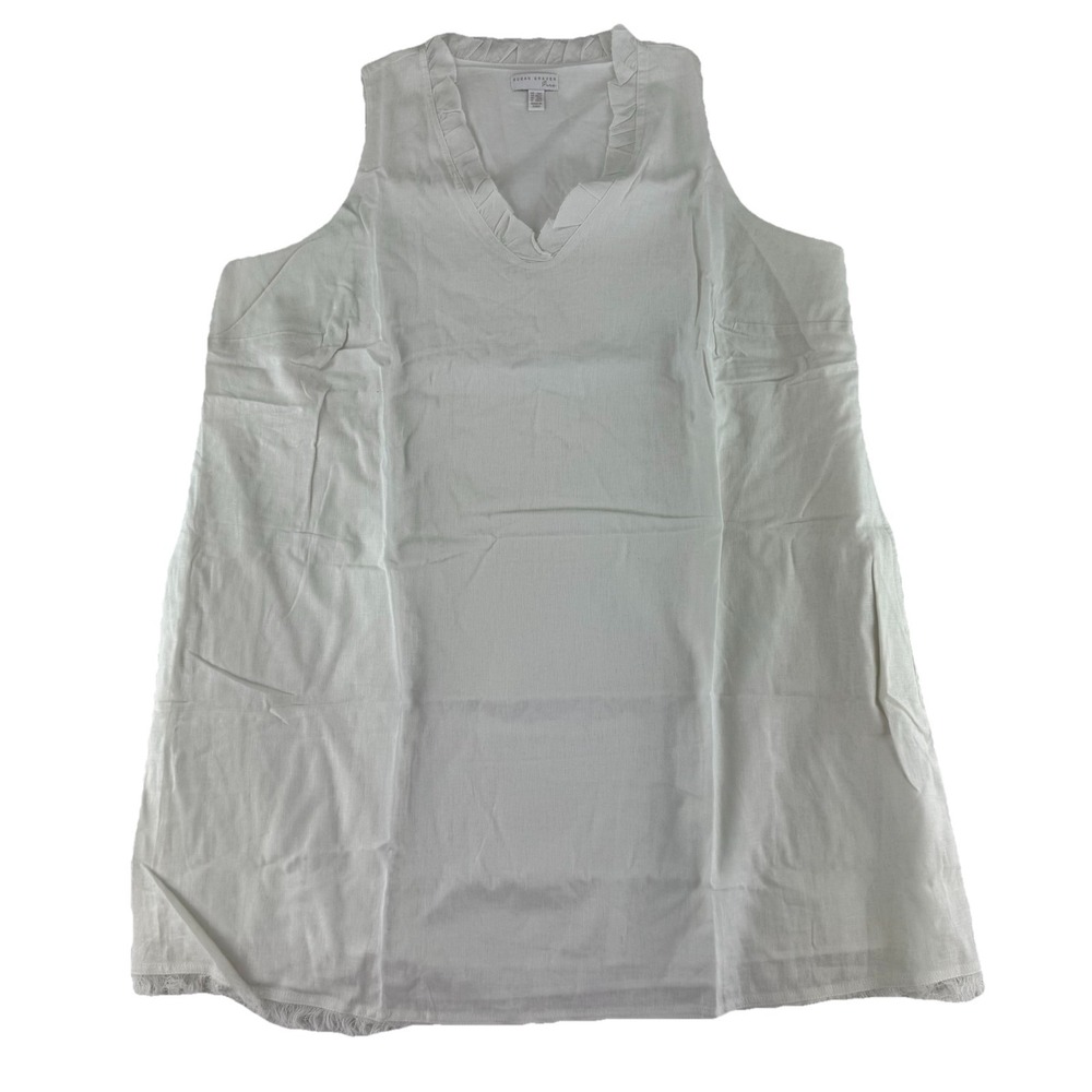 Susan Graver PURE Linen Blend Sleeveless A Line Dress White 2XP Pocketed